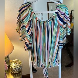 colorful off the shoulder top